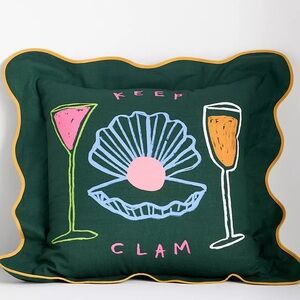 Anthropologie JORDAN NICKSON COTTON PRINTED TEXT PILLOW Green 18" x 18"